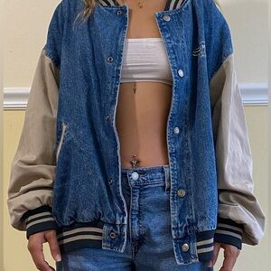 Vintage denim varsity jacket - Blue & Beige